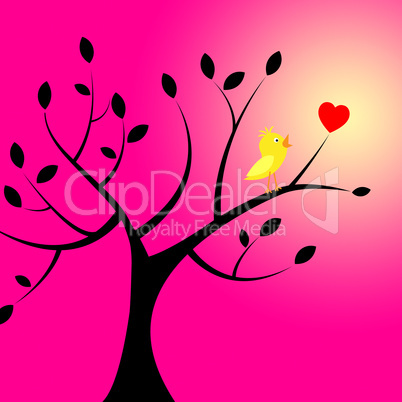 Heart Birds Means Valentines Day And Branch