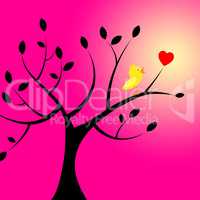 Heart Birds Means Valentines Day And Branch