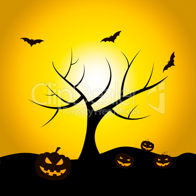 Halloween Tree Means Trick Or Treat And Bat