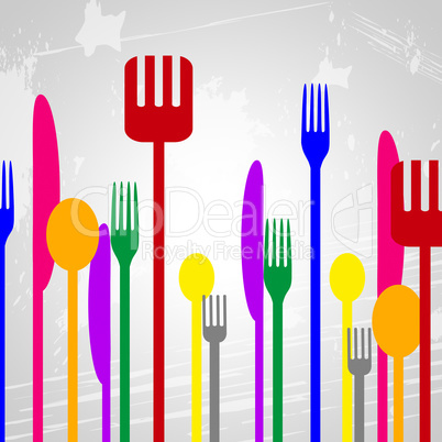 Food Knives Represents Silverware Eat And Spoons