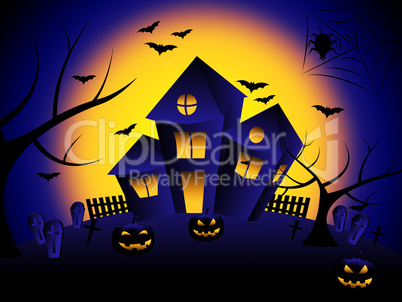 Haunted House Means Trick Or Treat And Autumn