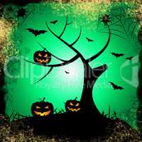 Tree Halloween Represents Trick Or Treat And Autumn