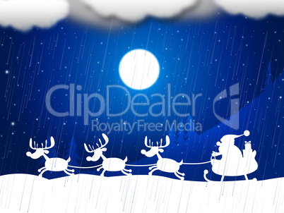 Reindeer Snow Indicates Father Christmas And Animal