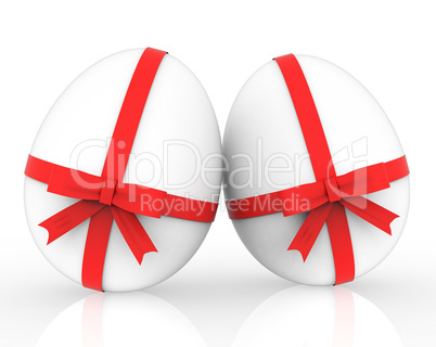 Easter Eggs Shows Gift Ribbon And Bow