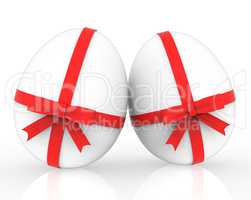 Easter Eggs Shows Gift Ribbon And Bow