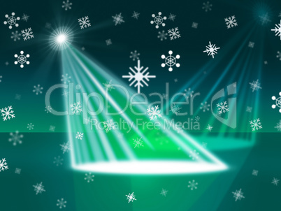 Spotlight Snowflake Indicates Stage Lights And Beam