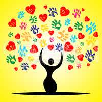 Tree Handprints Means Valentine Day And Childhood
