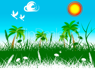 Grass Landscape Indicates Summer Scene And Picturesque