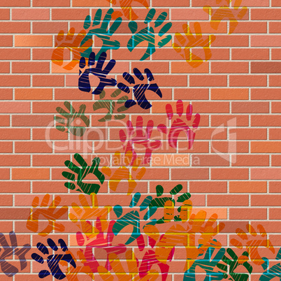 Wall Handprints Represents Painted Construction And Cement