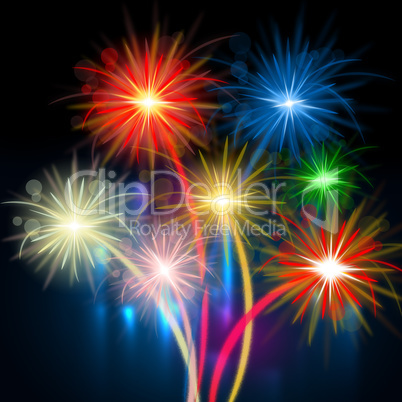 Color Fireworks Represents Night Sky And Celebrations