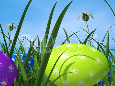 Easter Eggs Means Green Grass And Environment