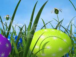 Easter Eggs Means Green Grass And Environment