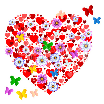 Hearts Butterflies Shows Valentine Day And Animals