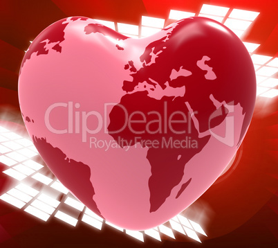 Heart Globe Means Valentine's Day And Earth