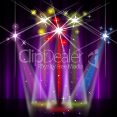 Red Stage Represents Beam Of Light And Colorful