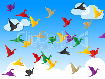 Flying Freedom Indicates Flock Of Birds And Escaped