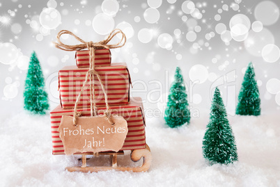 Christmas Sleigh On White Background, Neues Jahr Means New Year
