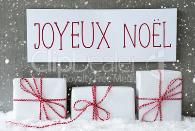 White Gift With Snowflakes, Joyeux Noel Means Merry Christmas