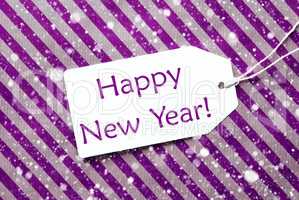 Label On Purple Paper, Snowflakes, Text Happy New Year