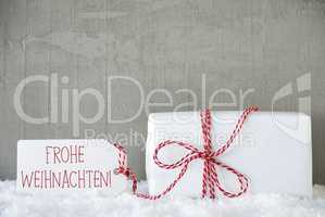 One Gift, Urban Cement Background, Frohe Weihnachten Means Merry Christmas