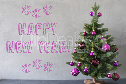 Christmas Tree, Cement Wall, Text Happy New Year