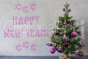 Christmas Tree, Cement Wall, Text Happy New Year
