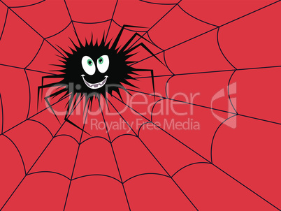 Halloween Funny spider on the red cobweb