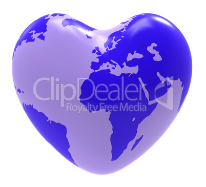 Globe Heart Indicates Valentine Day And Globalisation