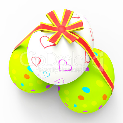 Easter Eggs Represents Gift Ribbon And Bow