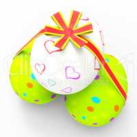 Easter Eggs Represents Gift Ribbon And Bow