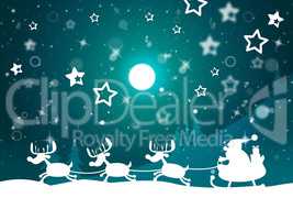 Santa Reindeer Indicates Merry Christmas And Elk