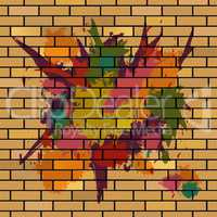 Brick Wall Shows Brick-Wall Splattered And Splashes