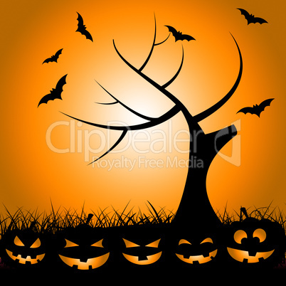 Bats Tree Means Trick Or Treat And Autumn