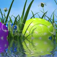 Easter Eggs Means Green Grass And Environment