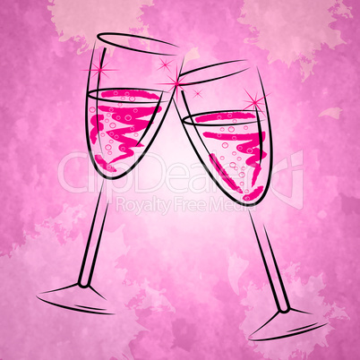 Champagne Glasses Shows Sparkling Alcohol And Wineglass