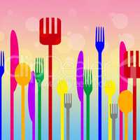 Food Cutlery Means Fork Knife And Eat