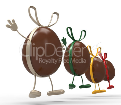 Easter Eggs Shows Gift Bow And Choc