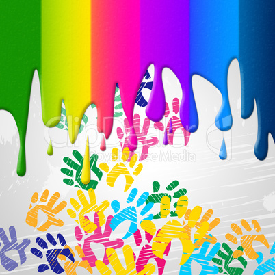 Color Handprints Represents Childhood Multicoloured And Colors