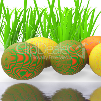 Easter Eggs Means Green Grass And Environment