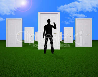 Doors Choice Shows Man Doorways And Direction
