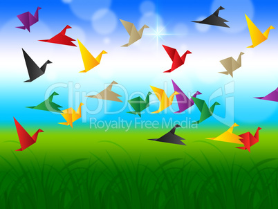 Sky Flying Represents Flock Of Birds And Escaped