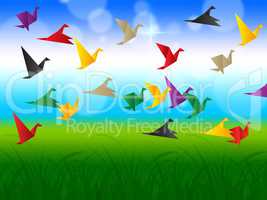 Sky Flying Represents Flock Of Birds And Escaped