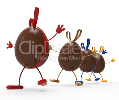 Easter Eggs Indicates Gift Ribbon And Chocolate