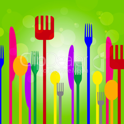 Forks Knives Shows Utensil Food And Green