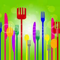 Forks Knives Shows Utensil Food And Green