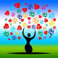 Handprints Tree Represents Valentine's Day And Artwork