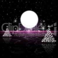 Xmas Tree Indicates Merry Christmas And Astronomy