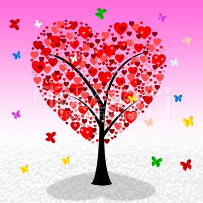 Tree Hearts Indicates Valentine's Day And Affection