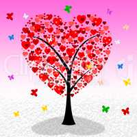 Tree Hearts Indicates Valentine's Day And Affection