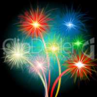 Fireworks Color Means Night Sky And Celebrations